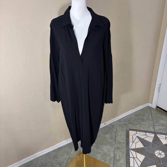Vince Dresses & Skirts - Vince Shirt Dress Black Easy Knit Oversized Split Neck Pullover Sz L Lagen Look